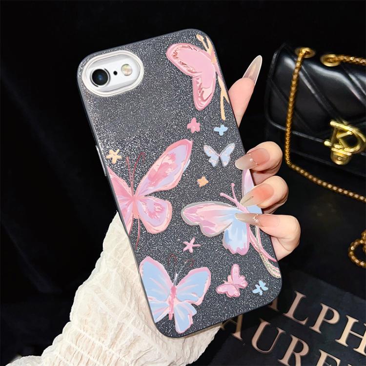 For iPhone 6 Plus / 6s Plus Colorful Butterflies Pattern IMD Glitter PC Hybrid TPU Phone Case
