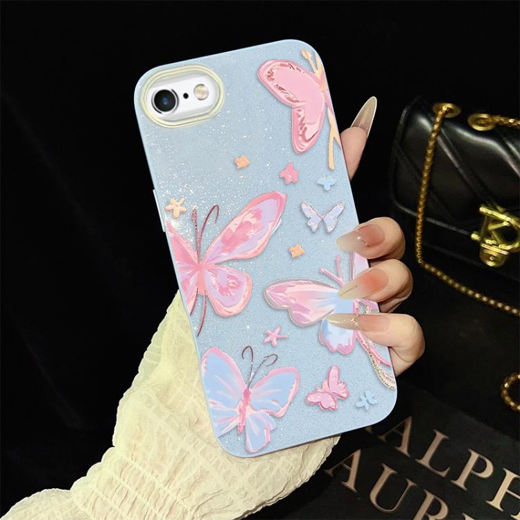 For iPhone 6 Plus / 6s Plus Colorful Butterflies Pattern IMD Glitter PC Hybrid TPU Phone Case