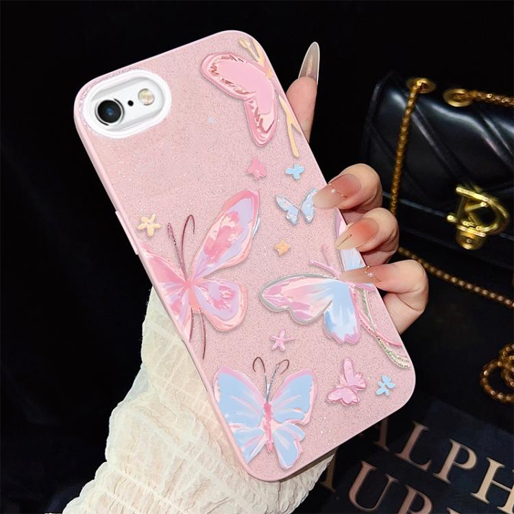 For iPhone 6 Plus / 6s Plus Colorful Butterflies Pattern IMD Glitter PC Hybrid TPU Phone Case