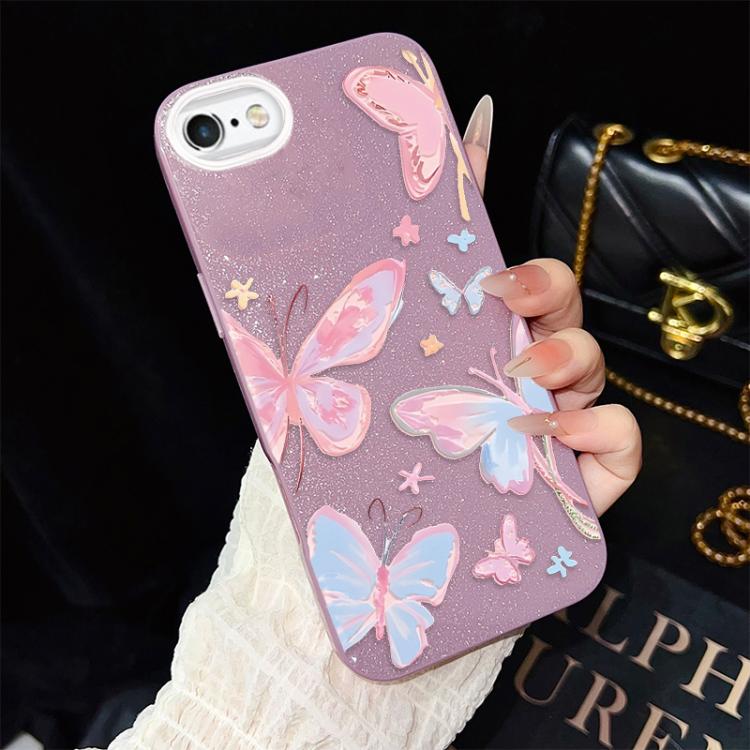 For iPhone 6 Plus / 6s Plus Colorful Butterflies Pattern IMD Glitter PC Hybrid TPU Phone Case