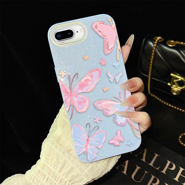 For iPhone 8 Plus / 7 Plus Colorful Butterflies Pattern IMD Glitter PC Hybrid TPU Phone Case
