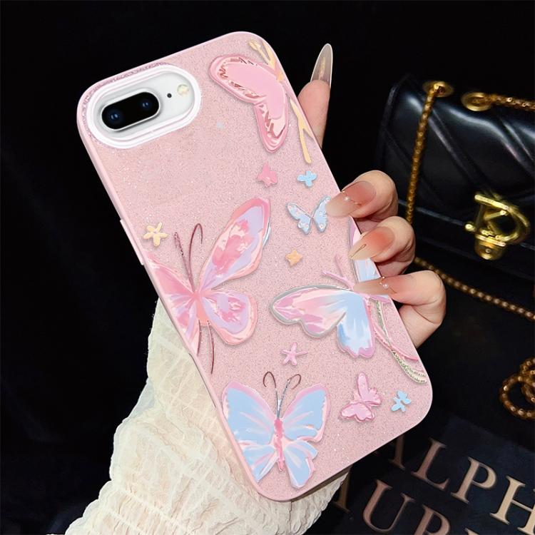 For iPhone 8 Plus / 7 Plus Colorful Butterflies Pattern IMD Glitter PC Hybrid TPU Phone Case