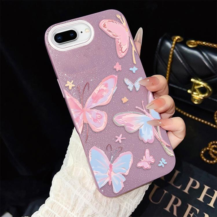 For iPhone 8 Plus / 7 Plus Colorful Butterflies Pattern IMD Glitter PC Hybrid TPU Phone Case