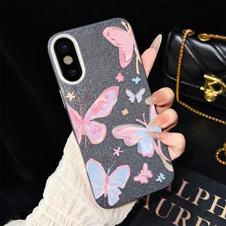 For iPhone XS / X Colorful Butterflies Pattern IMD Glitter PC Hybrid TPU Phone Case
