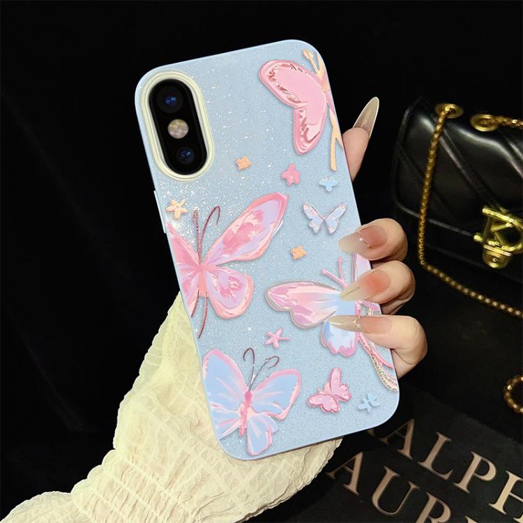 For iPhone XS / X Colorful Butterflies Pattern IMD Glitter PC Hybrid TPU Phone Case