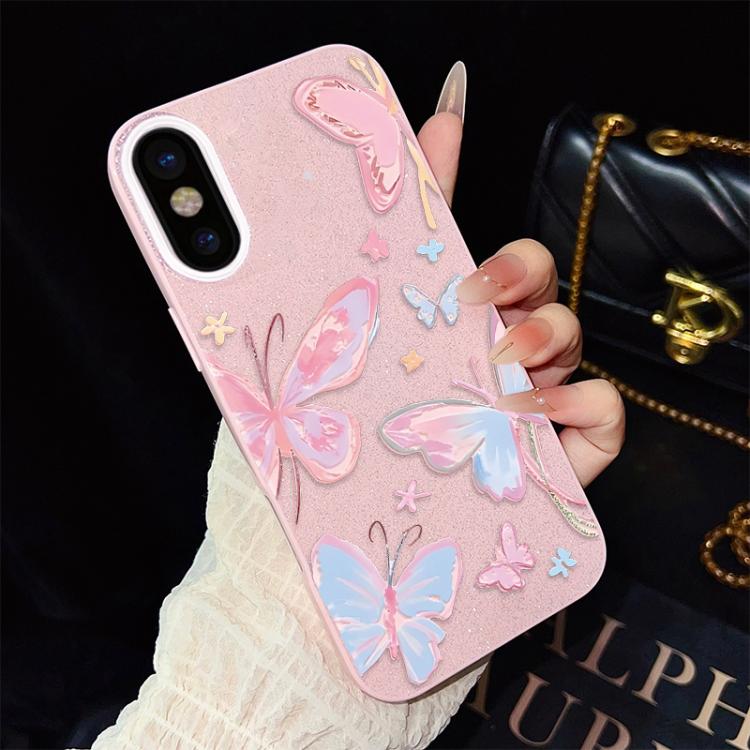 For iPhone XS / X Colorful Butterflies Pattern IMD Glitter PC Hybrid TPU Phone Case
