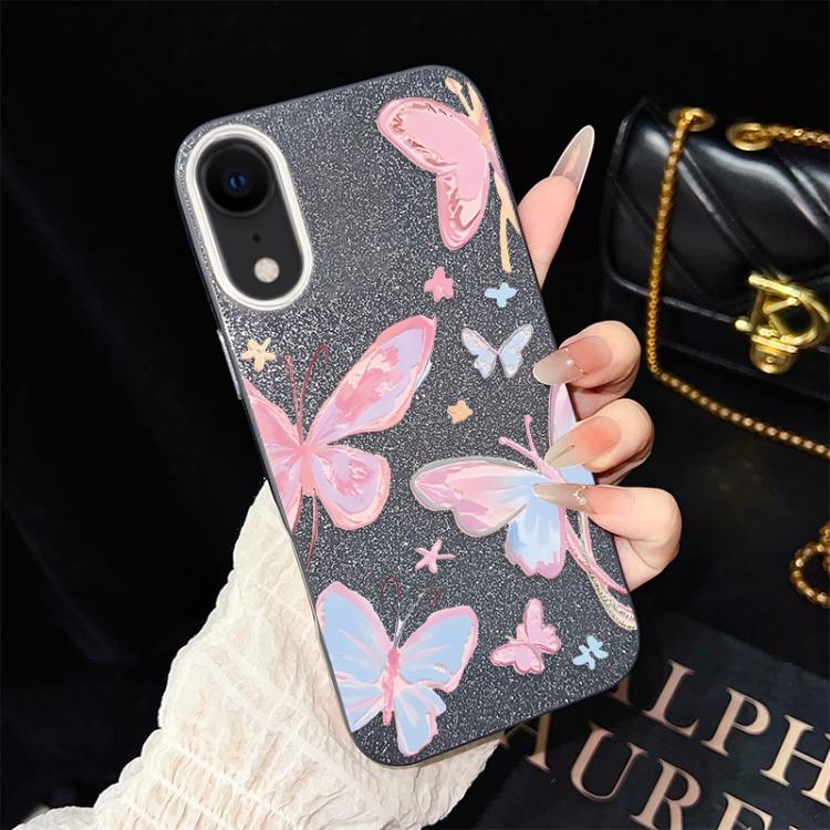 For iPhone XR Colorful Butterflies Pattern IMD Glitter PC Hybrid TPU Phone Case