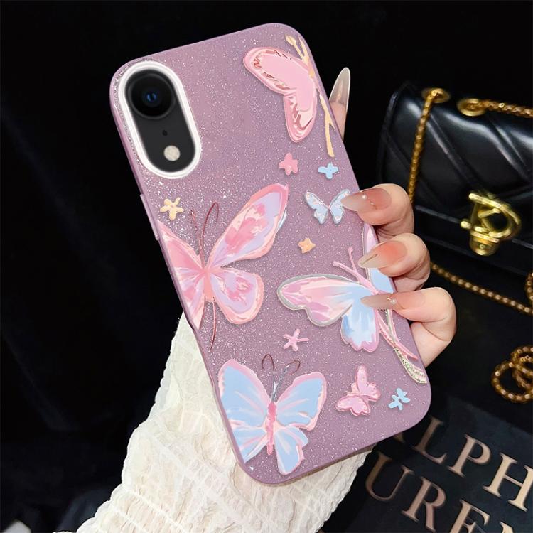 For iPhone XR Colorful Butterflies Pattern IMD Glitter PC Hybrid TPU Phone Case