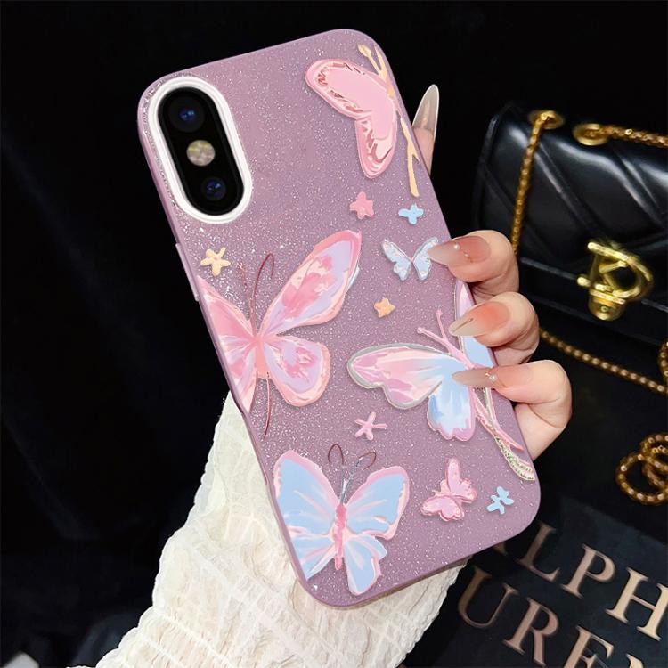 For iPhone XS Max Colorful Butterflies Pattern IMD Glitter PC Hybrid TPU Phone Case