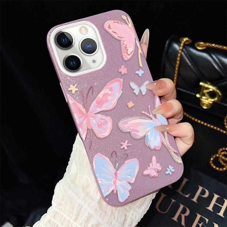 For iPhone 11 Pro Colorful Butterflies Pattern IMD Glitter PC Hybrid TPU Phone Case