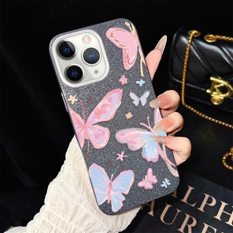 For iPhone 11 Pro Max Colorful Butterflies Pattern IMD Glitter PC Hybrid TPU Phone Case