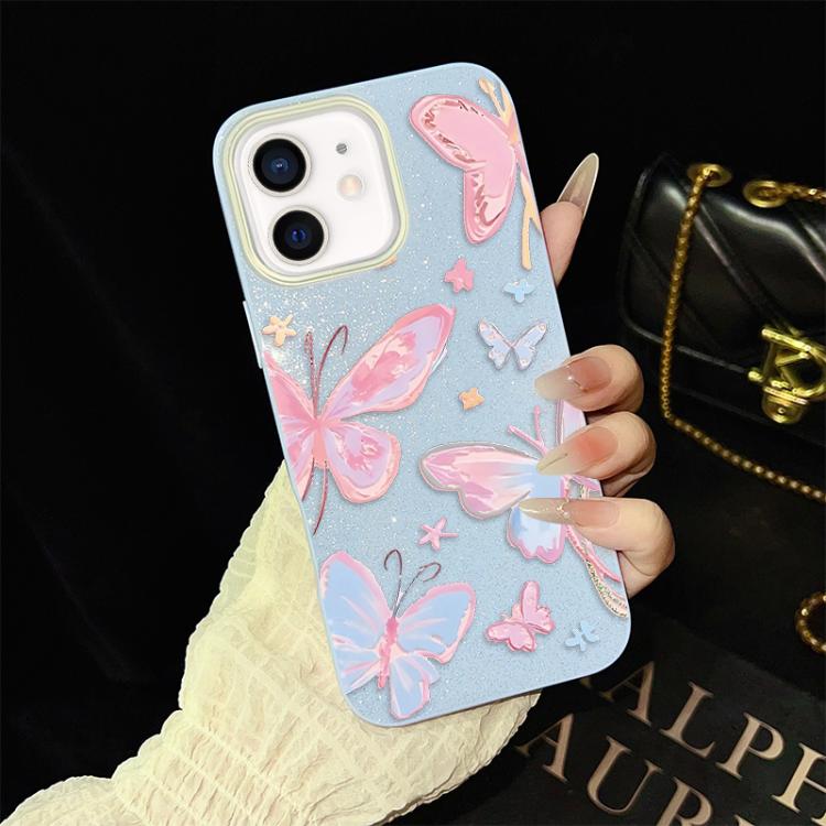 For iPhone 12 Colorful Butterflies Pattern IMD Glitter PC Hybrid TPU Phone Case