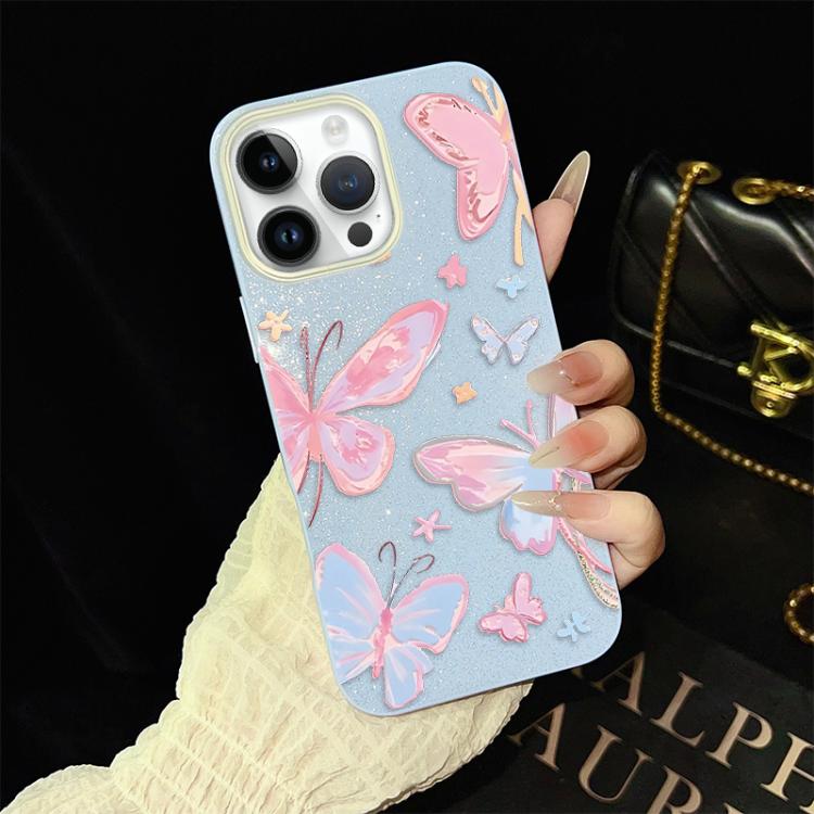 For iPhone 13 Pro Colorful Butterflies Pattern IMD Glitter PC Hybrid TPU Phone Case
