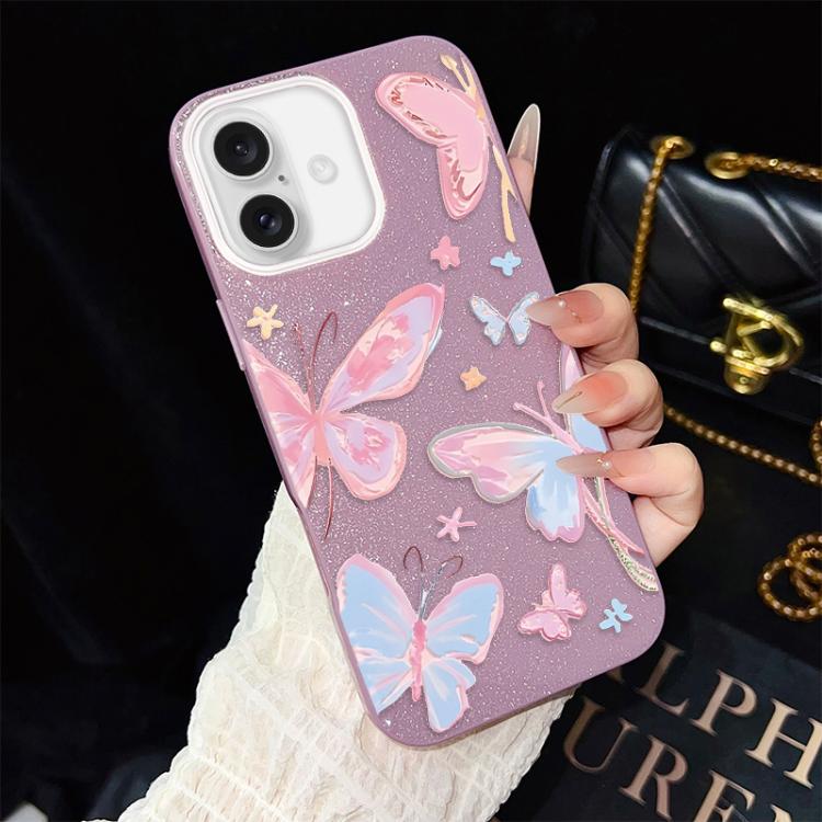 For iPhone 17 Colorful Butterflies Pattern IMD Glitter PC Hybrid TPU Phone Case