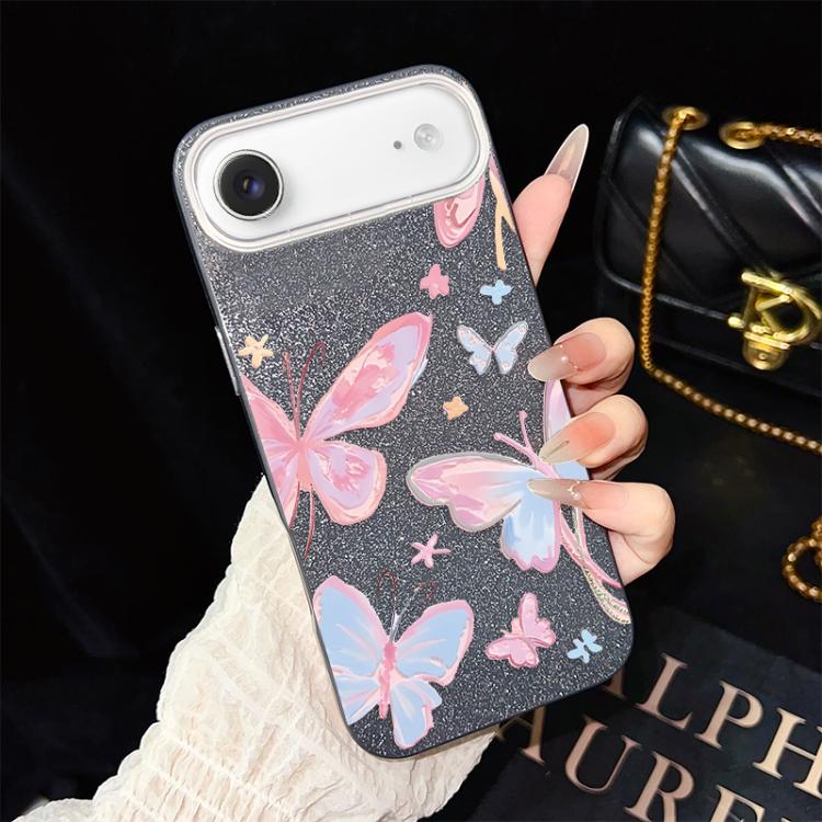 For iPhone Air Colorful Butterflies Pattern IMD Glitter PC Hybrid TPU Phone Case