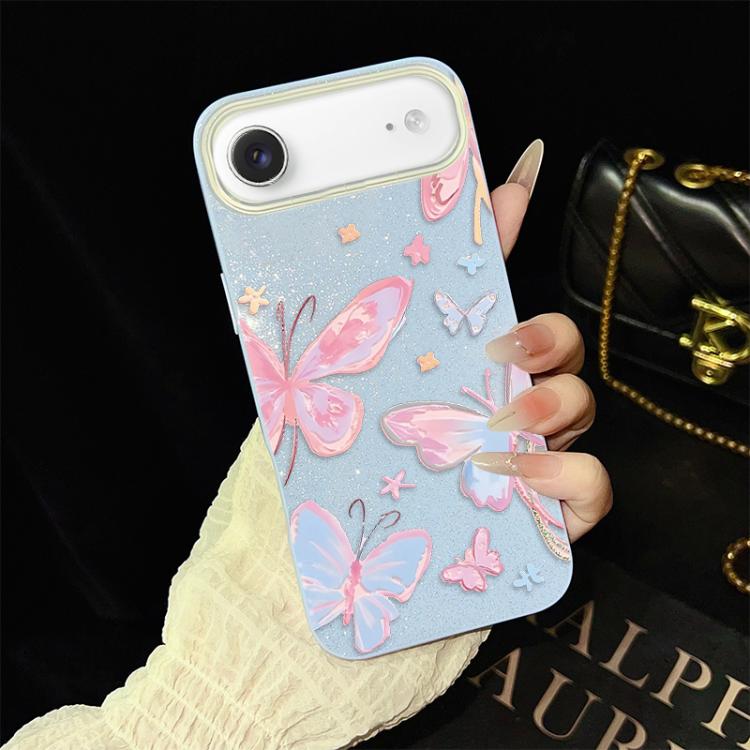For iPhone Air Colorful Butterflies Pattern IMD Glitter PC Hybrid TPU Phone Case