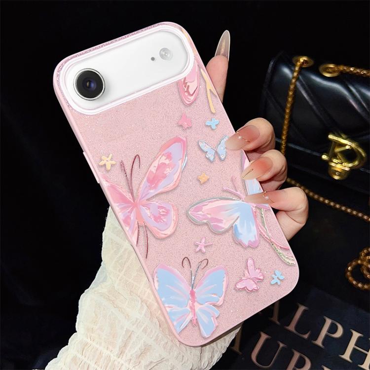 For iPhone Air Colorful Butterflies Pattern IMD Glitter PC Hybrid TPU Phone Case