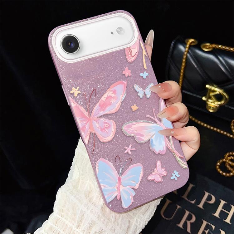 For iPhone Air Colorful Butterflies Pattern IMD Glitter PC Hybrid TPU Phone Case
