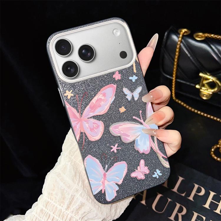 For iPhone 17 Pro Colorful Butterflies Pattern IMD Glitter PC Hybrid TPU Phone Case
