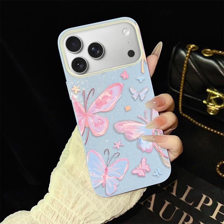 For iPhone 17 Pro Max Colorful Butterflies Pattern IMD Glitter PC Hybrid TPU Phone Case