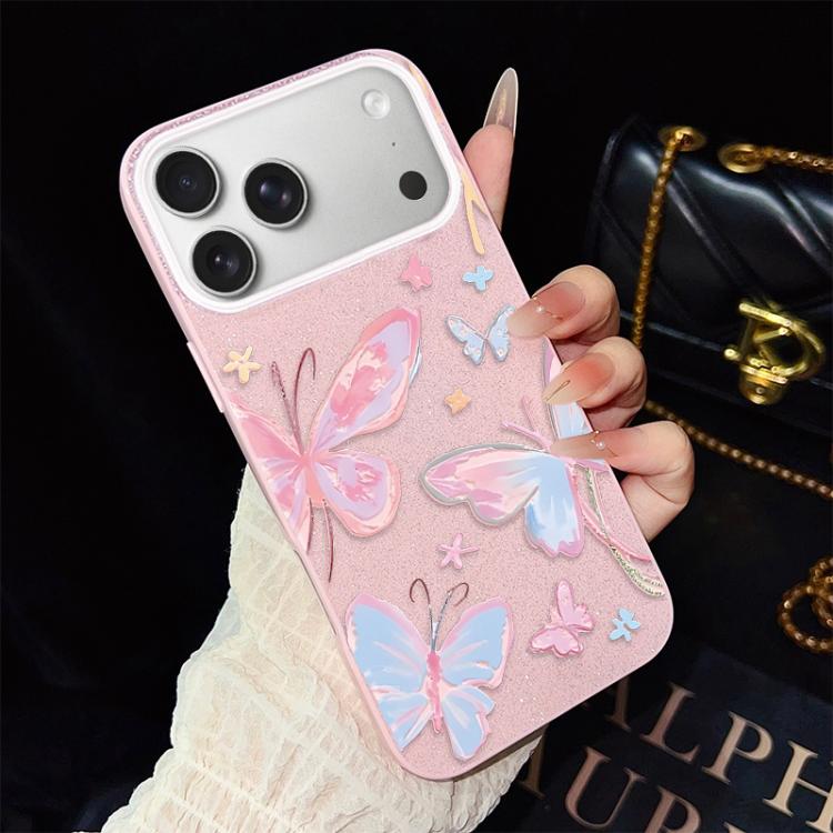 For iPhone 17 Pro Max Colorful Butterflies Pattern IMD Glitter PC Hybrid TPU Phone Case
