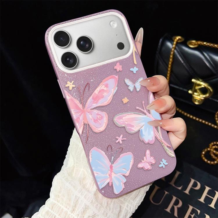 For iPhone 17 Pro Max Colorful Butterflies Pattern IMD Glitter PC Hybrid TPU Phone Case