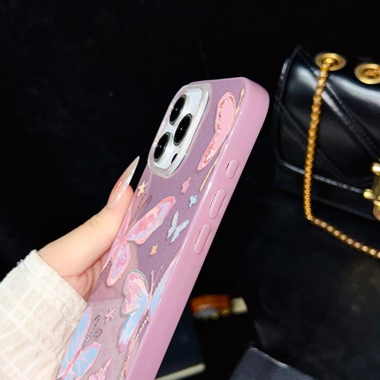 For iPhone 17 Colorful Butterflies Pattern IMD Glitter PC Hybrid TPU Phone Case