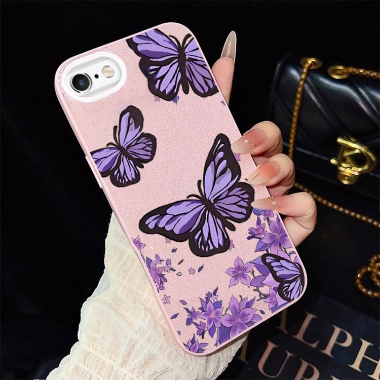 For iPhone 6 / 6s Purple Butterflies Pattern IMD Glitter PC Hybrid TPU Phone Case