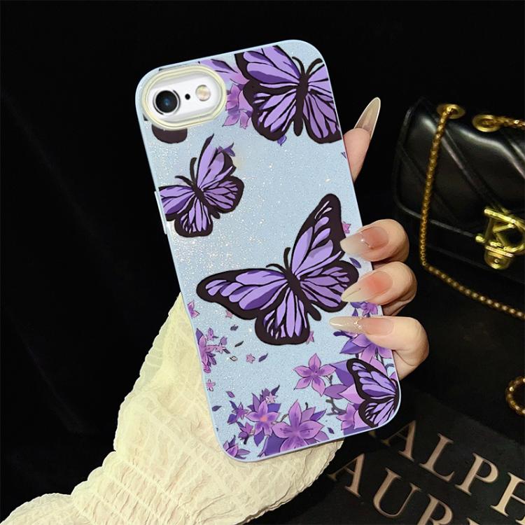For iPhone 6 Plus / 6s Plus Purple Butterflies Pattern IMD Glitter PC Hybrid TPU Phone Case