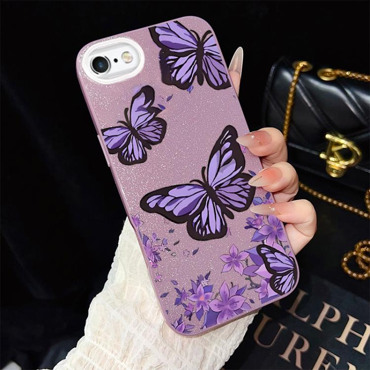For iPhone 6 Plus / 6s Plus Purple Butterflies Pattern IMD Glitter PC Hybrid TPU Phone Case