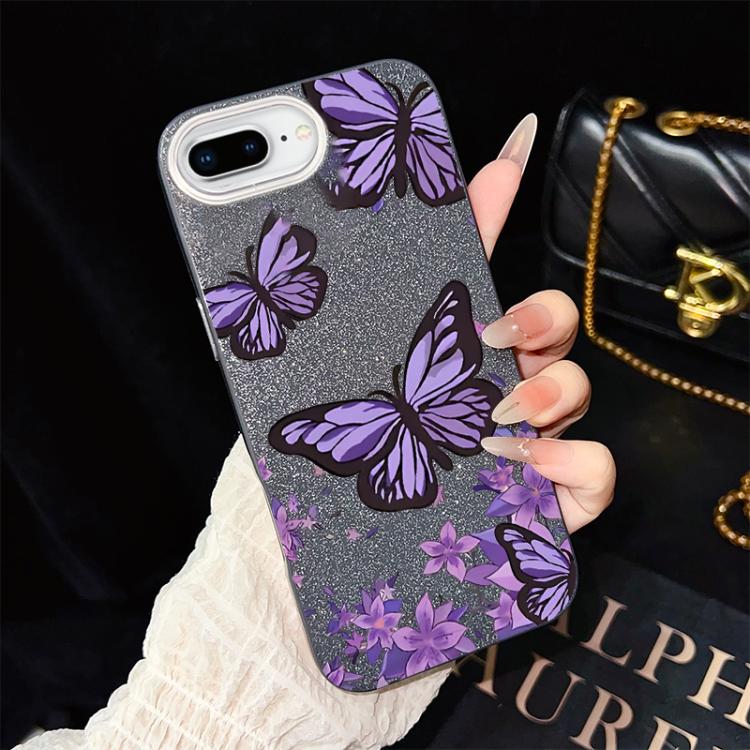 For iPhone 8 Plus / 7 Plus Purple Butterflies Pattern IMD Glitter PC Hybrid TPU Phone Case