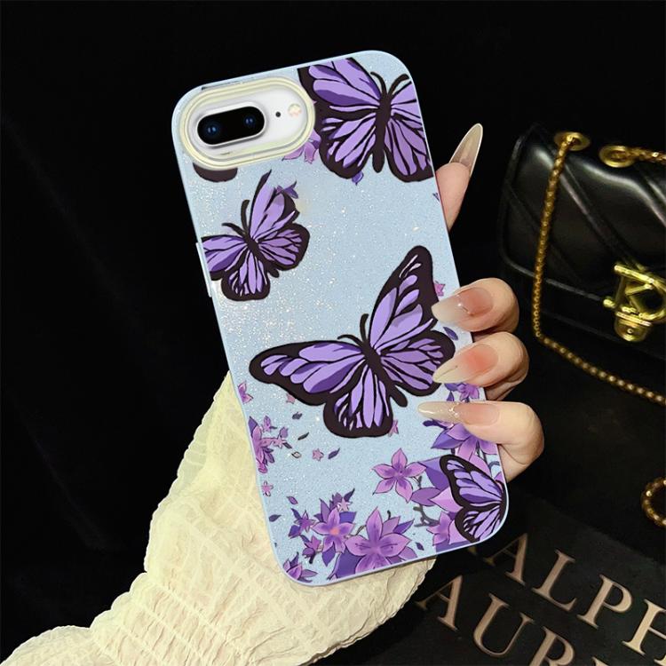 For iPhone 8 Plus / 7 Plus Purple Butterflies Pattern IMD Glitter PC Hybrid TPU Phone Case