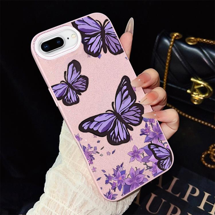 For iPhone 8 Plus / 7 Plus Purple Butterflies Pattern IMD Glitter PC Hybrid TPU Phone Case