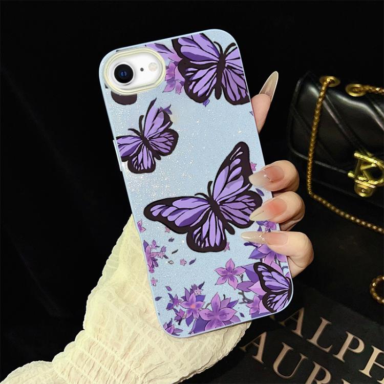 For iPhone SE 2022 / SE 2020 Purple Butterflies Pattern IMD Glitter PC Hybrid TPU Phone Case