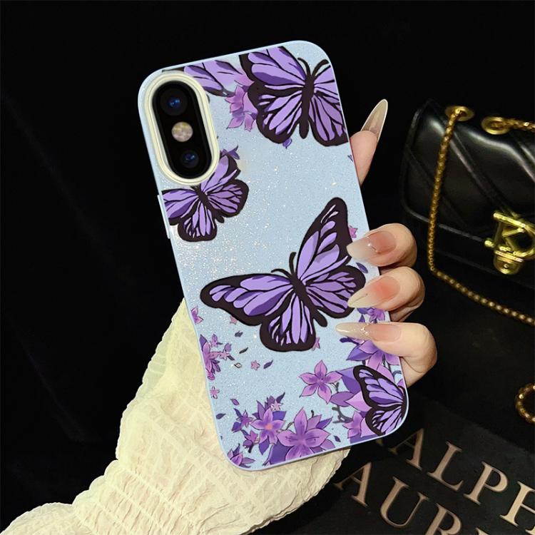 For iPhone XS Max Purple Butterflies Pattern IMD Glitter PC Hybrid TPU Phone Case