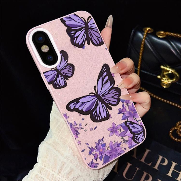 For iPhone XS Max Purple Butterflies Pattern IMD Glitter PC Hybrid TPU Phone Case