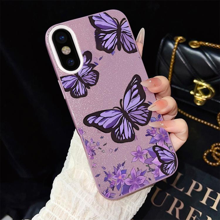 For iPhone XS Max Purple Butterflies Pattern IMD Glitter PC Hybrid TPU Phone Case