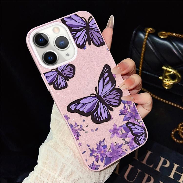 For iPhone 11 Pro Purple Butterflies Pattern IMD Glitter PC Hybrid TPU Phone Case