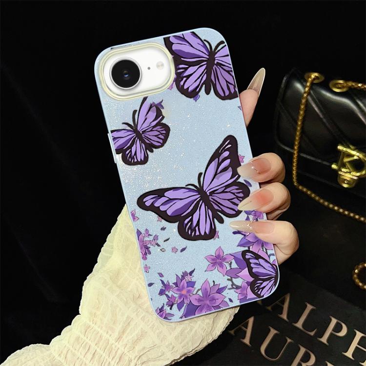 For iPhone 17e / 16e Purple Butterflies Pattern IMD Glitter PC Hybrid TPU Phone Case
