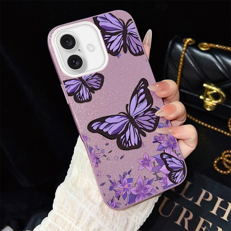 For iPhone 17 Purple Butterflies Pattern IMD Glitter PC Hybrid TPU Phone Case
