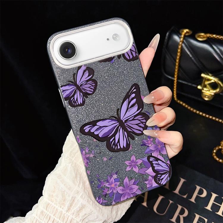 For iPhone Air Purple Butterflies Pattern IMD Glitter PC Hybrid TPU Phone Case
