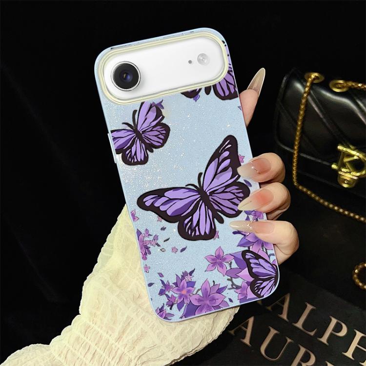 For iPhone Air Purple Butterflies Pattern IMD Glitter PC Hybrid TPU Phone Case