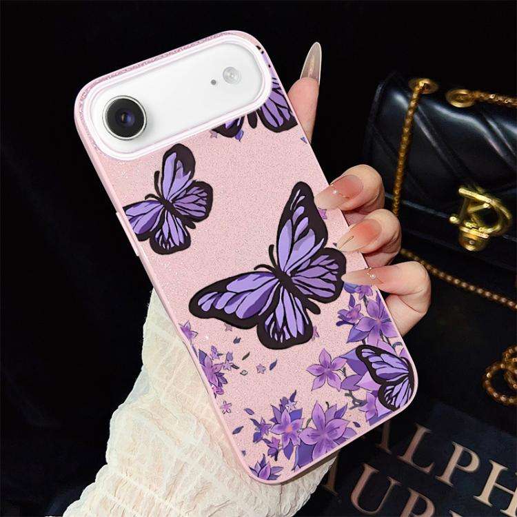 For iPhone Air Purple Butterflies Pattern IMD Glitter PC Hybrid TPU Phone Case