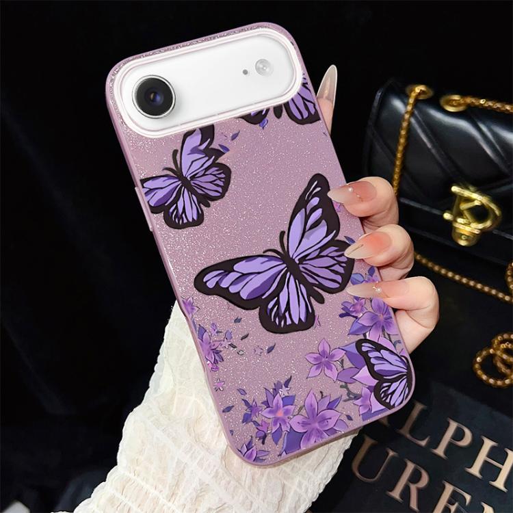 For iPhone Air Purple Butterflies Pattern IMD Glitter PC Hybrid TPU Phone Case