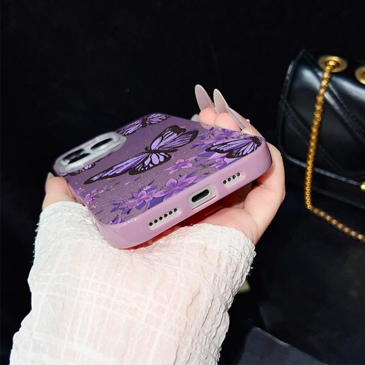 For iPhone 12 Purple Butterflies Pattern IMD Glitter PC Hybrid TPU Phone Case