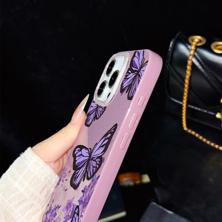 For iPhone 6 / 6s Purple Butterflies Pattern IMD Glitter PC Hybrid TPU Phone Case
