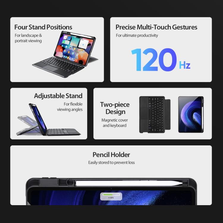 For Xiaomi Pad 6 / 6 Pro DUX DUCIS DK Series Germany Layout Backlit Bluetooth Keyboard Case - Black