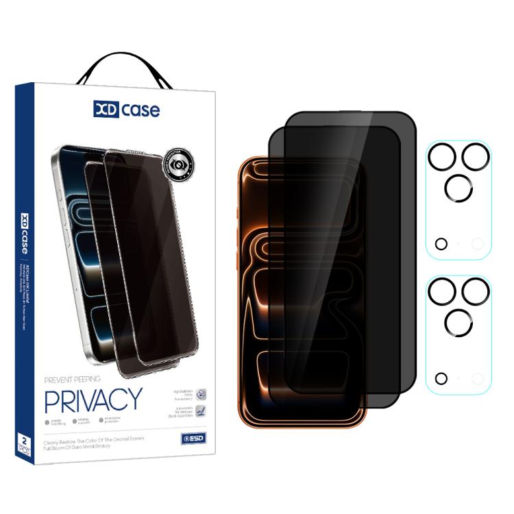 For iPhone 17 Pro XDcase 2 Pairs Anti-Peep Tempered Glass Screen Protector + Silkscreen Lens Protector