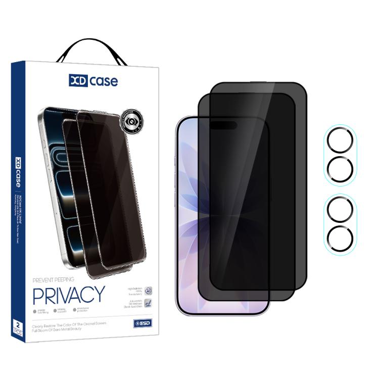 For iPhone 17 XDcase 2 Pairs Anti-Peep Tempered Glass Screen Protector + Silkscreen Lens Protector