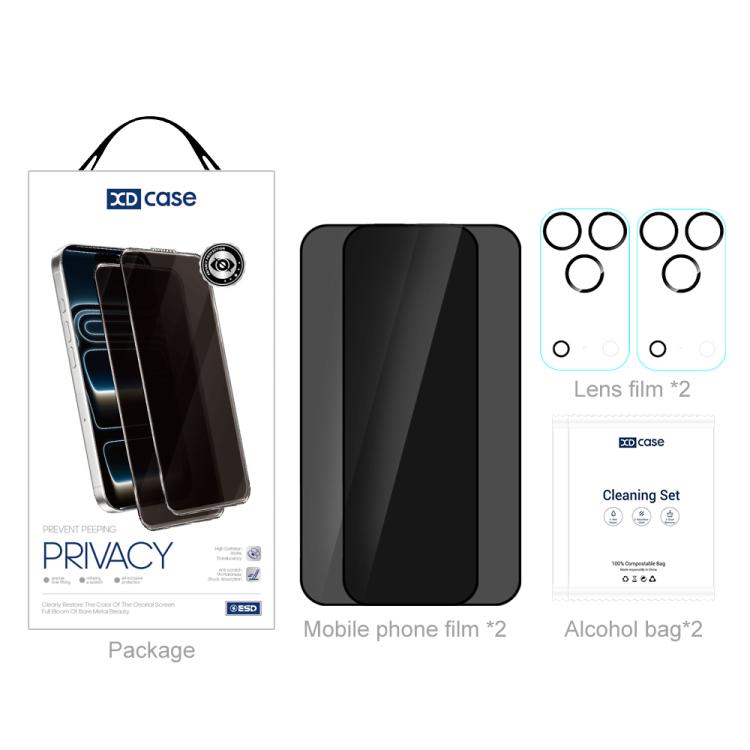 For iPhone 17 Pro Max XDcase 2 Pairs Anti-Peep Tempered Glass Screen Protector + Silkscreen Lens Protector
